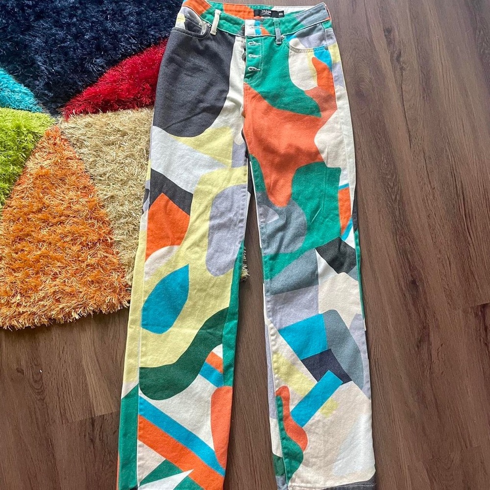 Jaded London Abstract Art Print High Waist Boyfriend Fit Jeans